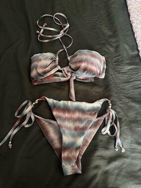 Calzedonia Bandeau String Swimsuit Glittery tie-dye and Brazilian String Bottoms